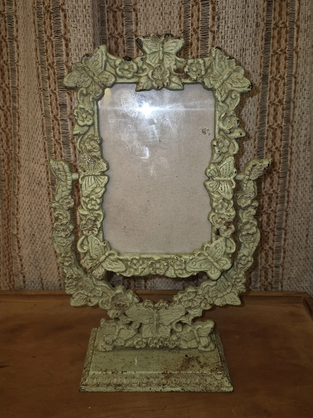 Vintage Ornate Butterfly Cast Iron Frame - Green